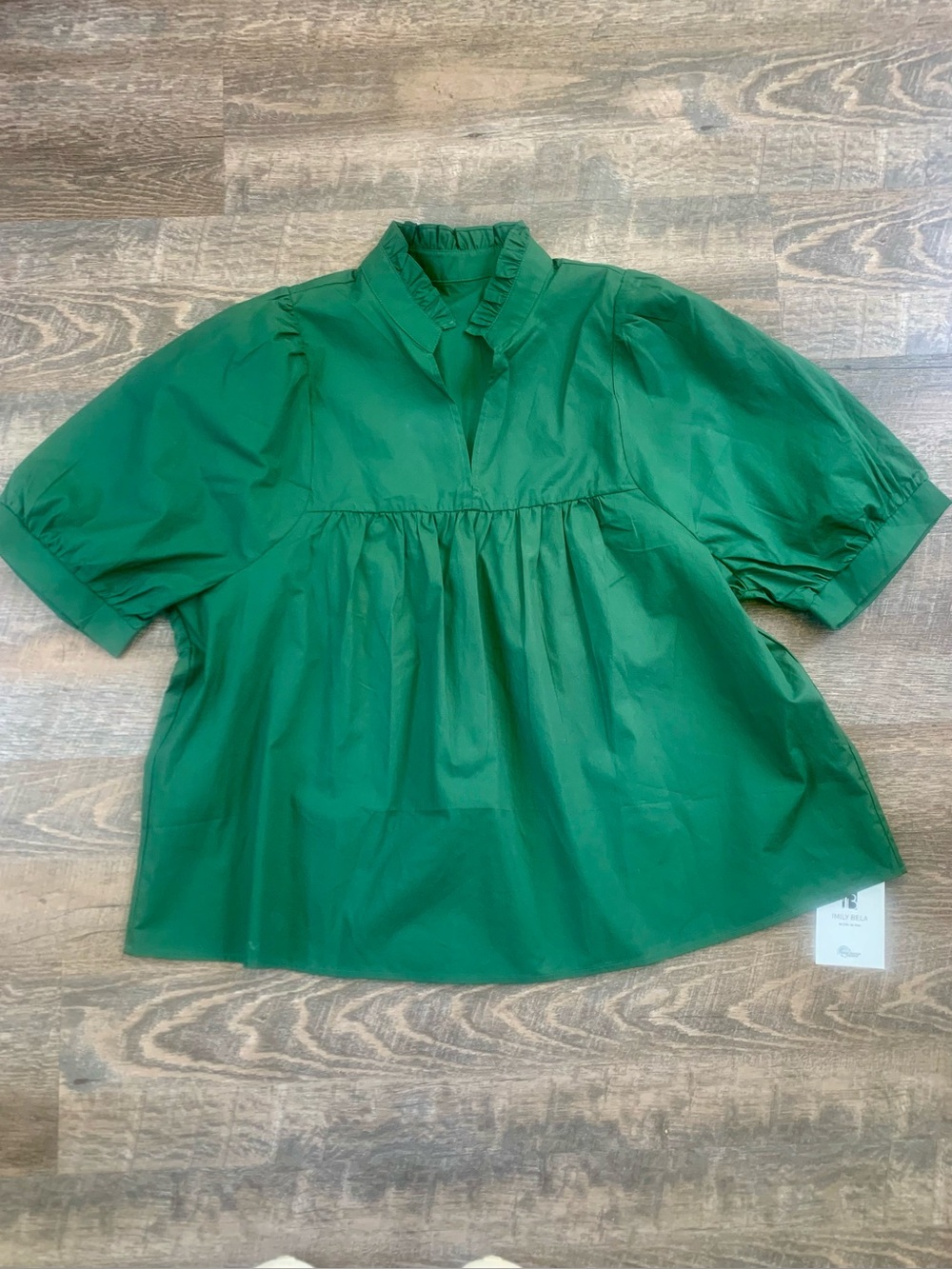 Women’s Green Ruffled Neck Babydoll Blouse